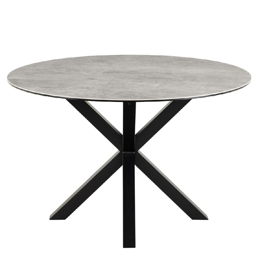 Hebron Ceramic Round Dining Table With Metal Base In Grey