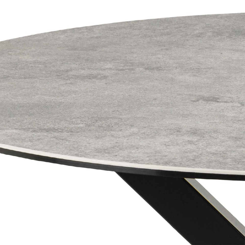 Hebron Ceramic Round Dining Table With Metal Base In Grey