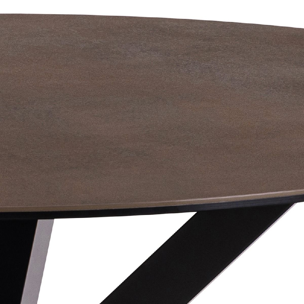 Hebron Ceramic Round Dining Table With Metal Base In Rustic Brown
