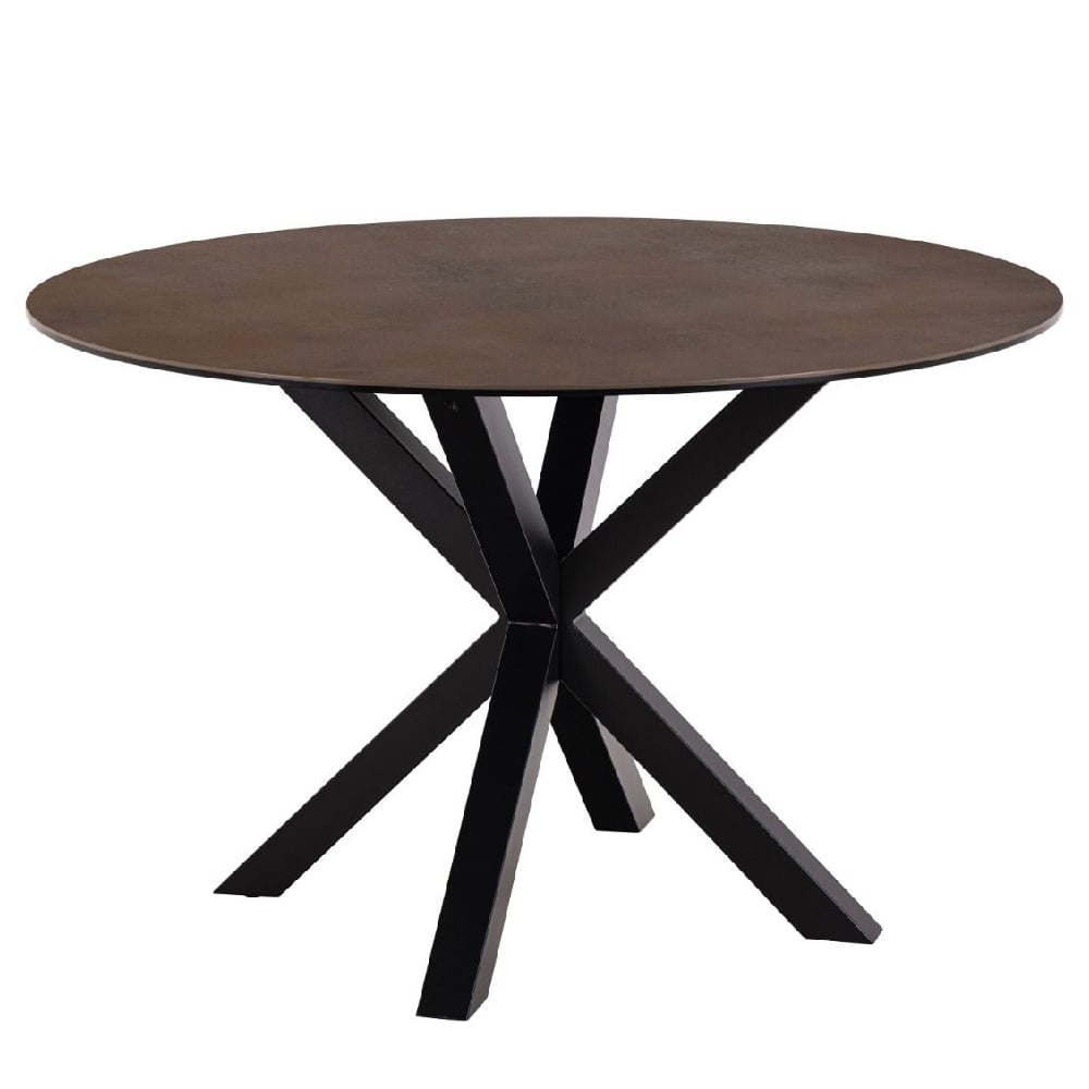 Read more about Hebron ceramic round dining table with metal base in rustic brown