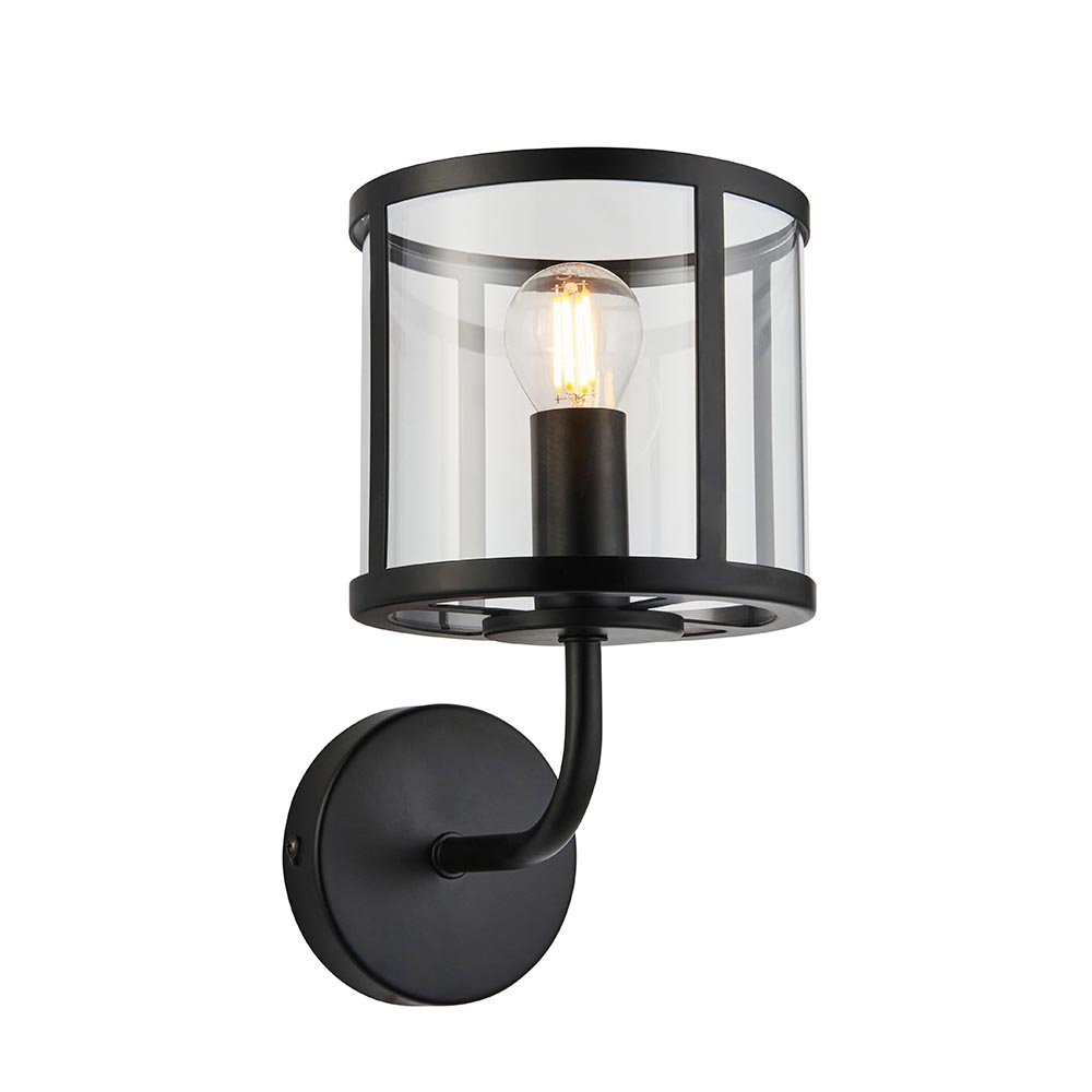 Hebron Clear Glass Shade Wall Light In Matt Black
