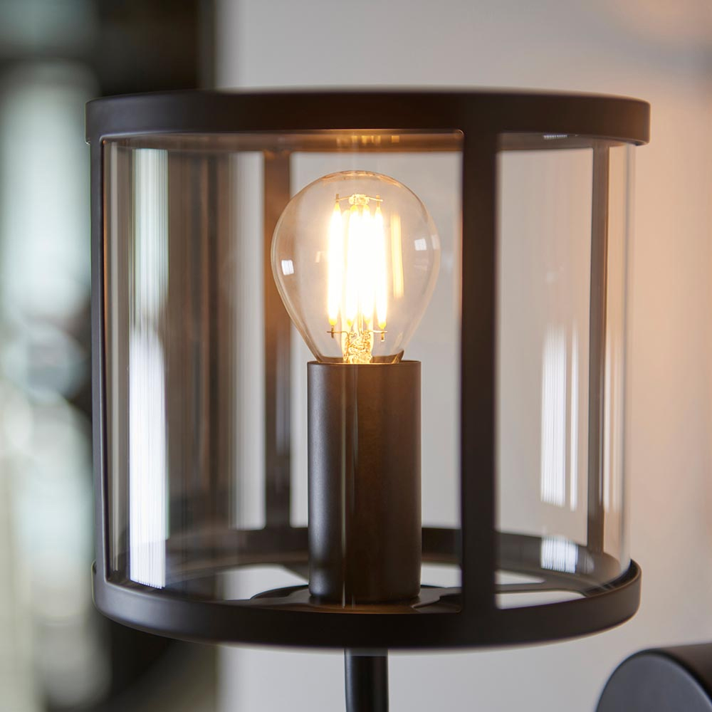 Hebron Clear Glass Shade Wall Light In Matt Black