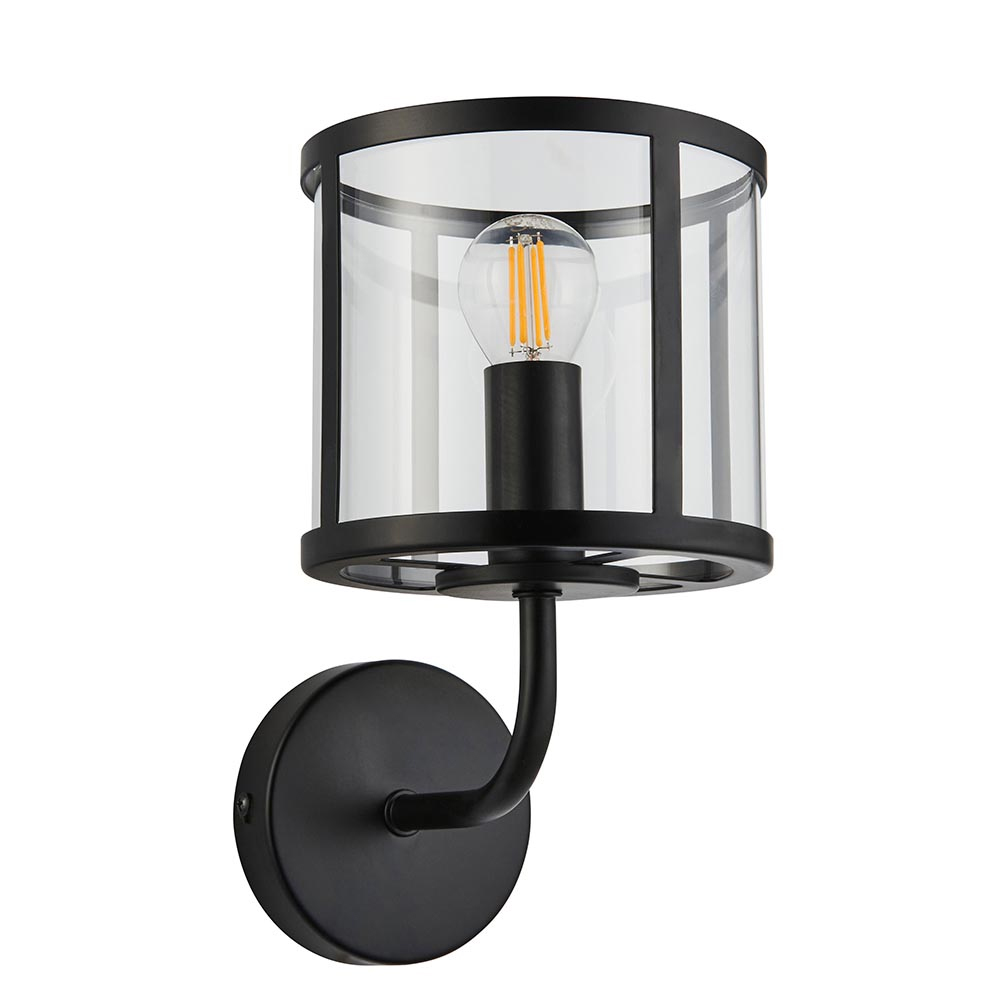 Hebron Clear Glass Shade Wall Light In Matt Black