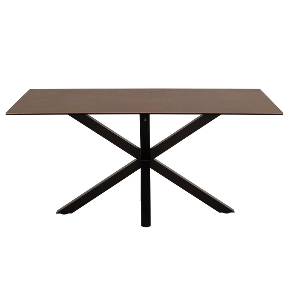 Hebron Large Ceramic Top Dining Table In Rusty Brown