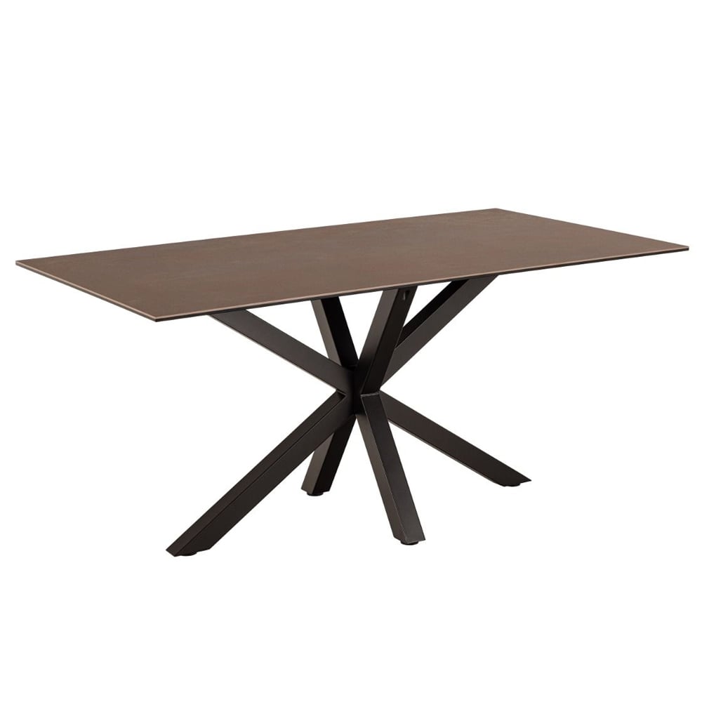 Hebron Large Ceramic Top Dining Table In Rusty Brown