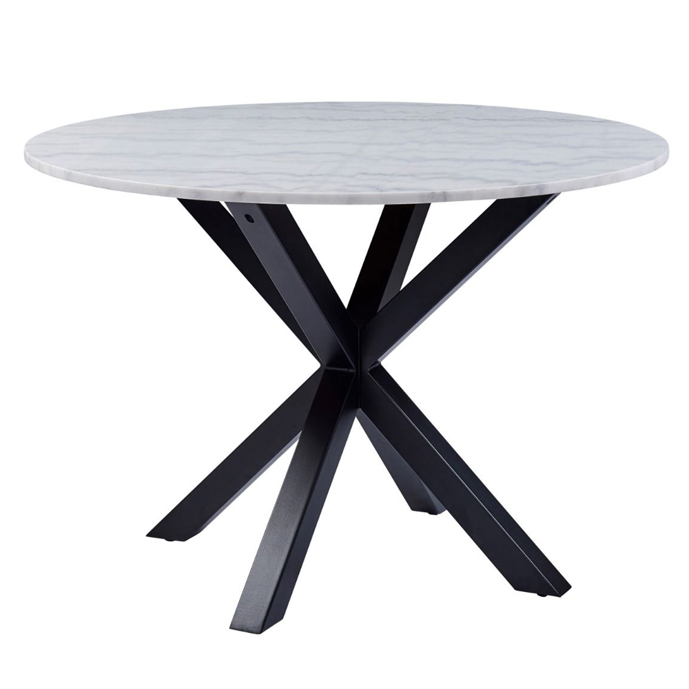 Hebron Marble Dining Table With 4 Ogden Black Chairs In White