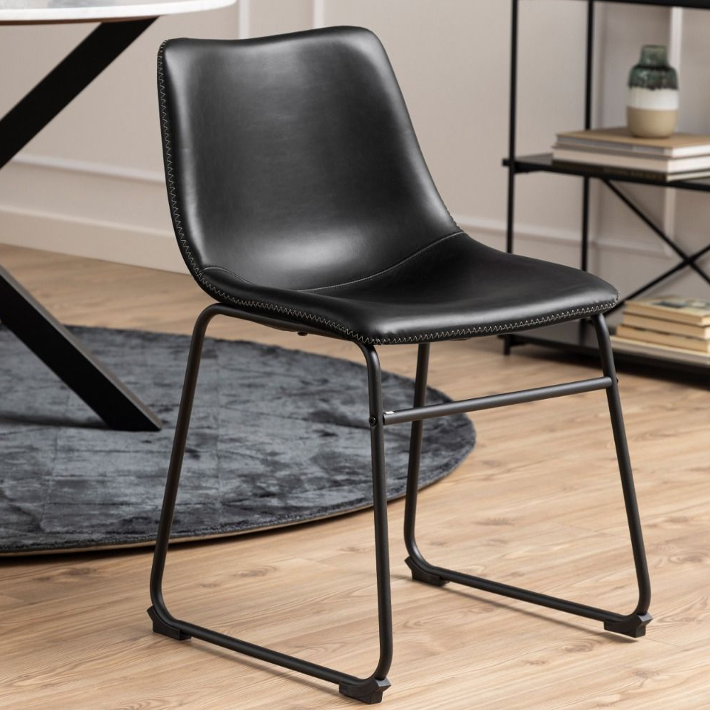 Hebron Marble Dining Table With 4 Ogden Black Chairs In White