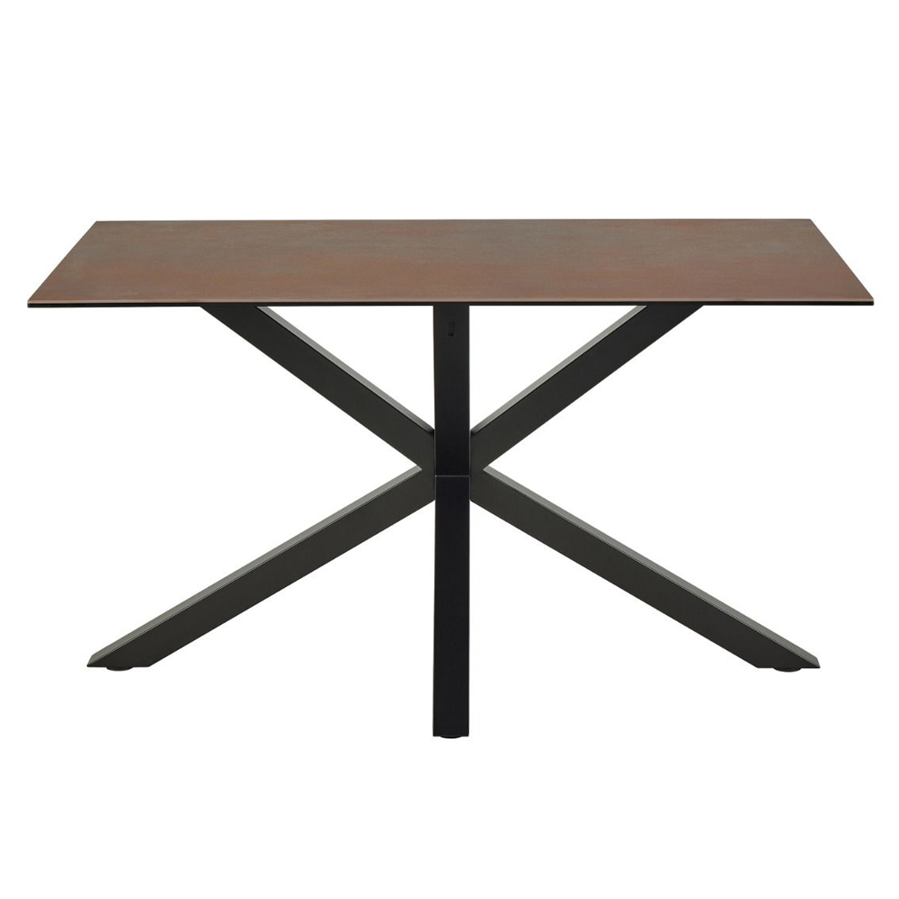 Hebron Small Ceramic Top Dining Table In Rusty Brown
