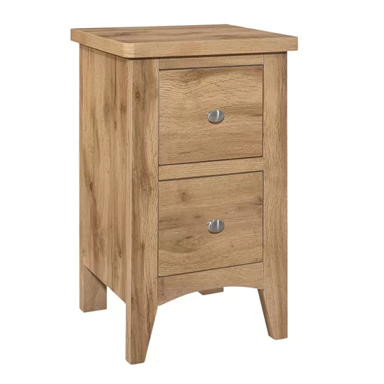 Hebron Wooden Bedside Cabinet With 2 Drawers In Oak
