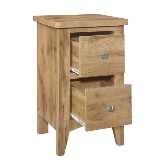 Hebron Wooden Bedside Cabinet With 2 Drawers In Oak