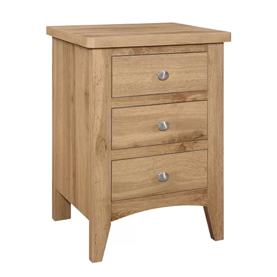 Hebron Wooden Bedside Cabinet With 3 Drawers In Oak