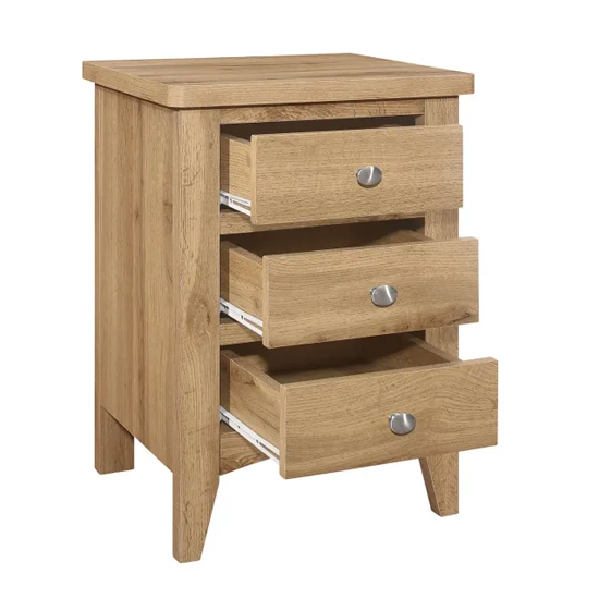 Hebron Wooden Bedside Cabinet With 3 Drawers In Oak