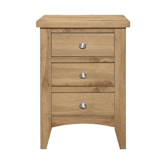 Hebron Wooden Bedside Cabinet With 3 Drawers In Oak