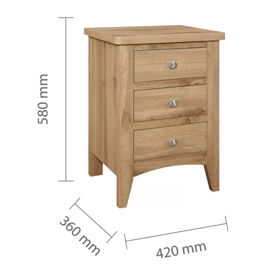 Hebron Wooden Bedside Cabinet With 3 Drawers In Oak