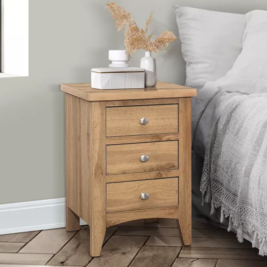 Read more about Hebron wooden bedside cabinet with 3 drawers in oak