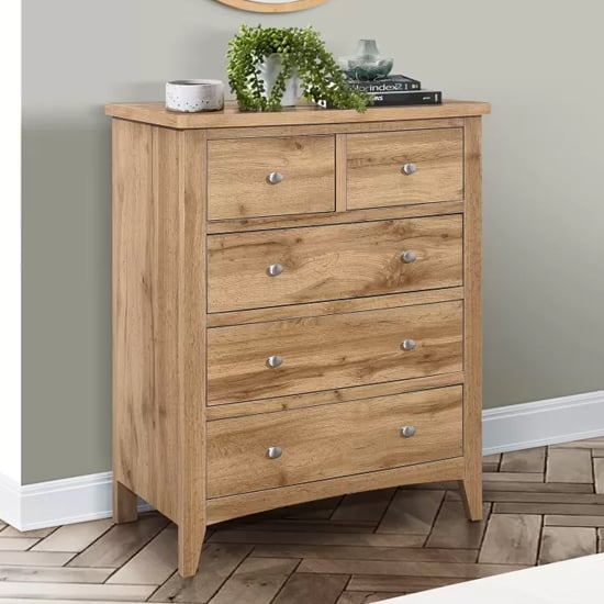 Read more about Hebron wooden chest of 5 drawers in oak
