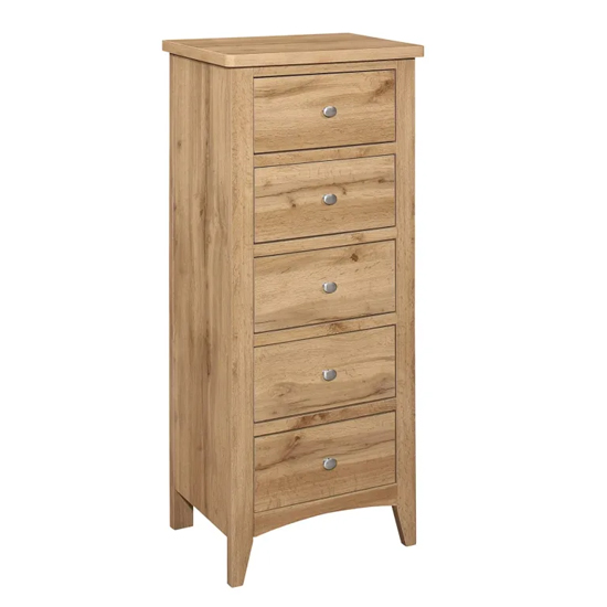 Hebron Wooden Chest Of 5 Drawers Tall In Oak