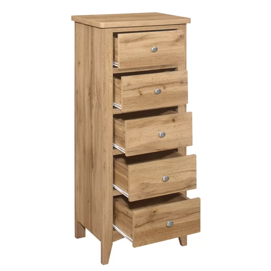 Hebron Wooden Chest Of 5 Drawers Tall In Oak
