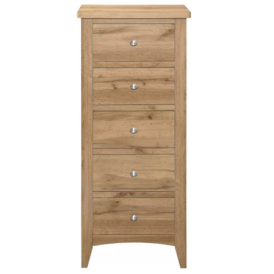 Hebron Wooden Chest Of 5 Drawers Tall In Oak