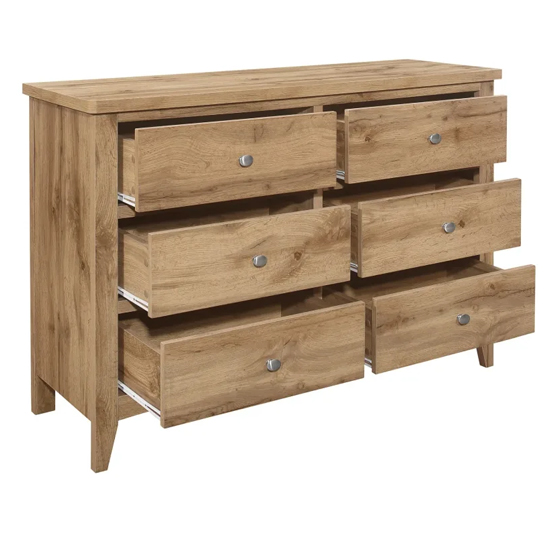 Hebron Wooden Chest Of 6 Drawers Wide In Oak