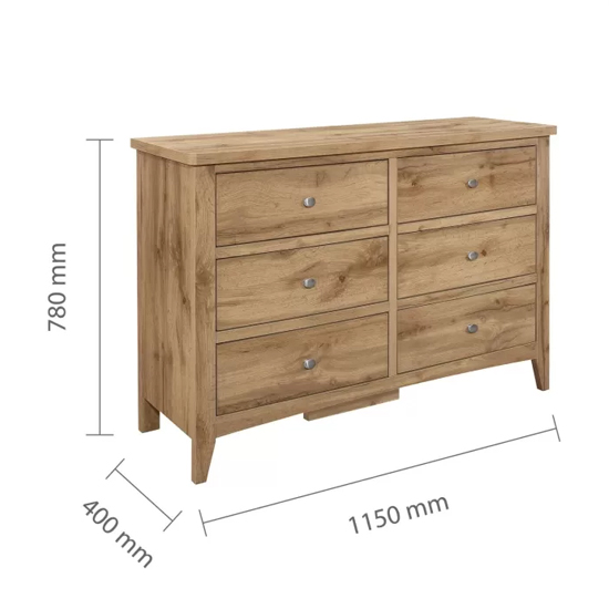 Hebron Wooden Chest Of 6 Drawers Wide In Oak
