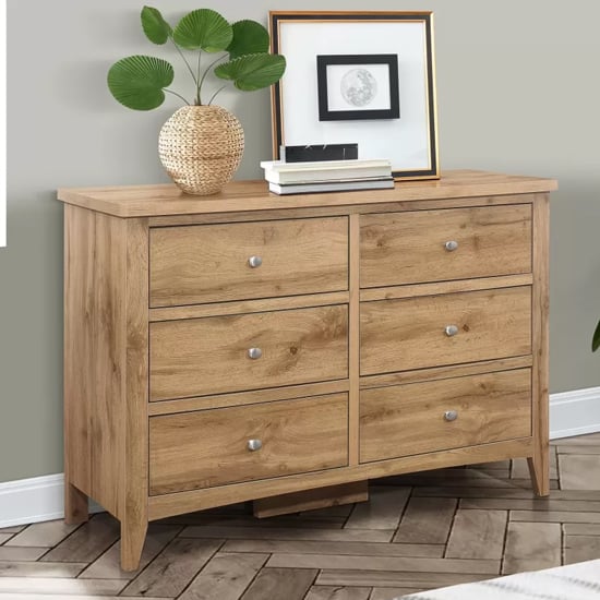 Read more about Hebron wooden chest of 6 drawers wide in oak