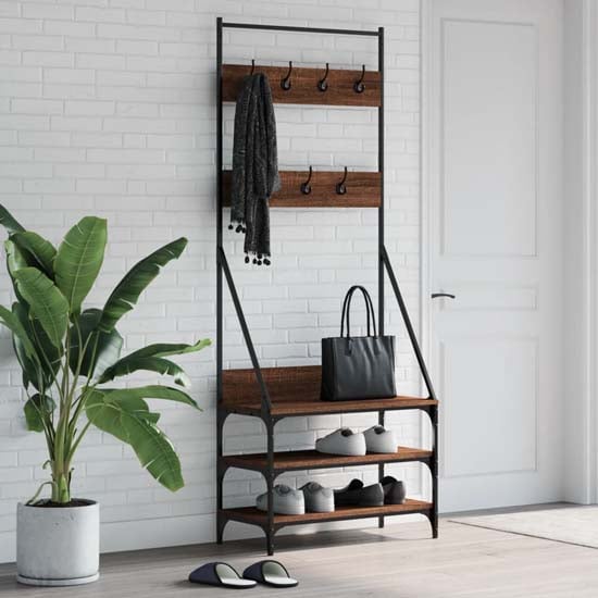 Hebron Wooden Clothes Rack With Shoe Storage In Brown Oak