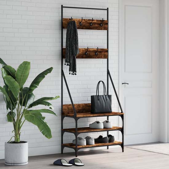 Read more about Hebron wooden clothes rack with shoe storage in smoked oak