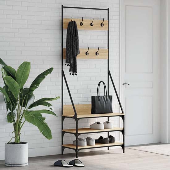 Product photograph of Hebron Wooden Clothes Rack With Shoe Storage In Sonoma Oak from Furniture in Fashion