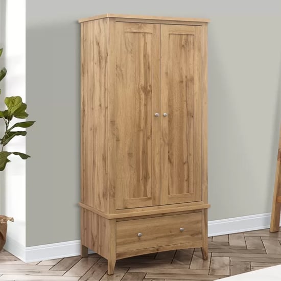 Read more about Hebron wooden wardrobe with 2 doors 1 drawer in oak