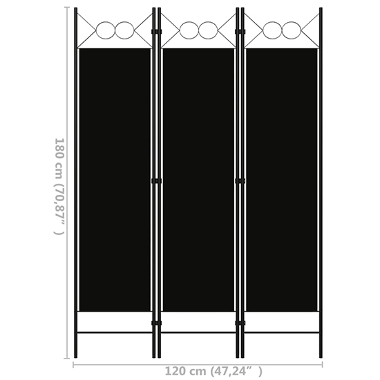 Hecate Fabric 3 Panels 120cm x 180cm Room Divider In Black