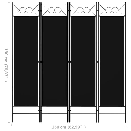 Hecate Fabric 4 Panels 160cm x 180cm Room Divider In Black_6