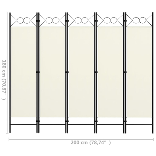 Hecate Fabric 5 Panel 200cm x 180cm Room Divider In Cream White