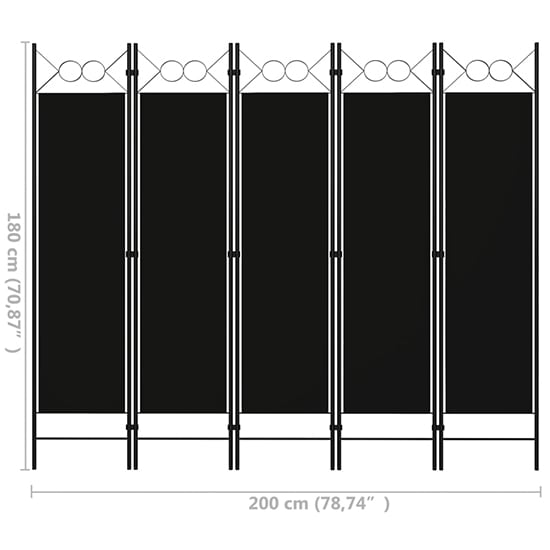 Hecate Fabric 5 Panels 200cm x 180cm Room Divider In Black_6
