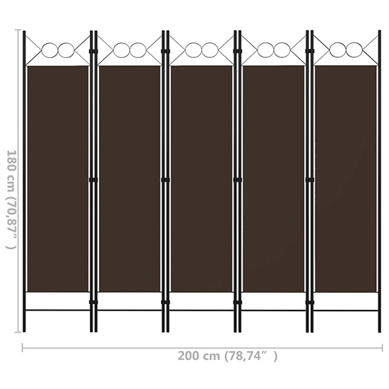 Hecate Fabric 5 Panels 200cm x 180cm Room Divider In Brown