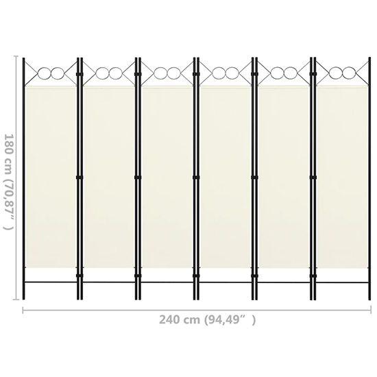 Hecate Fabric 6 Panel 240cm x 180cm Room Divider In Cream White