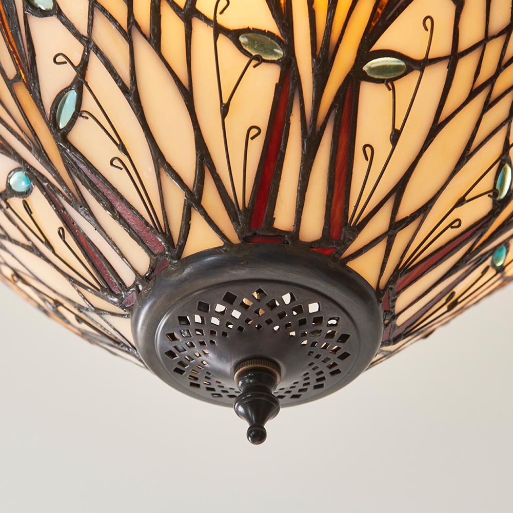 Hector 3 Lights Tiffany Glass Semi Flush Light In Satin Black