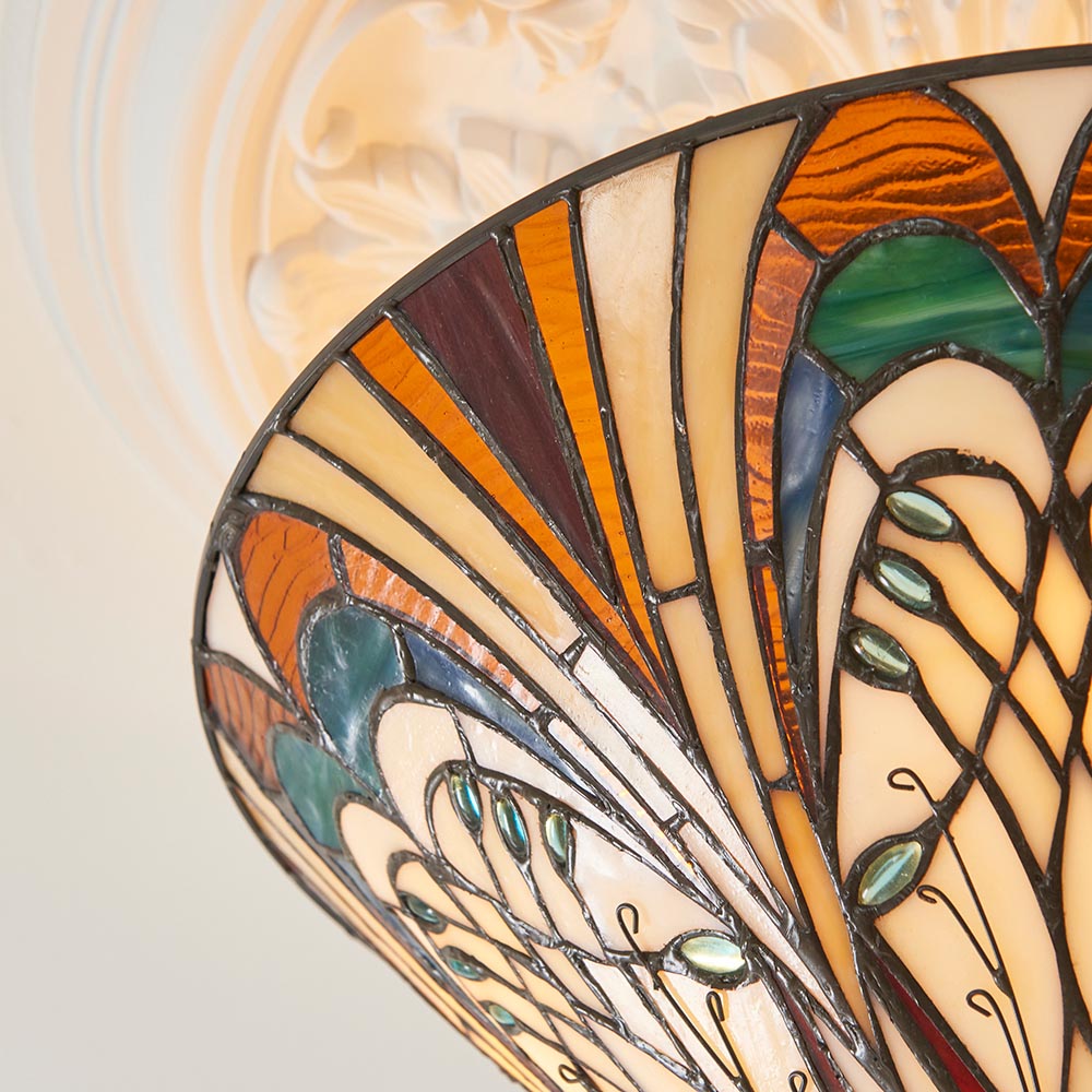 Hector 3 Lights Tiffany Glass Semi Flush Light In Satin Black