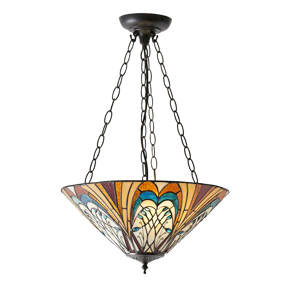 Hector Inverted Tiffany Glass Shade Pendant Light In Satin Black