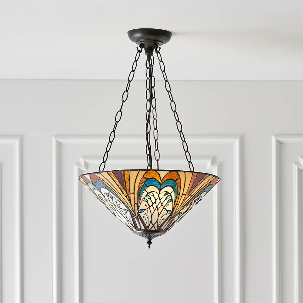 Read more about Hector inverted tiffany glass shade pendant light in satin black
