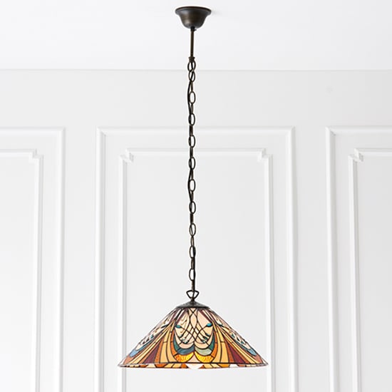 Product photograph of Hector Medium Tiffany Glass Pendant Light In Dark Bronze from Furniture in Fashion