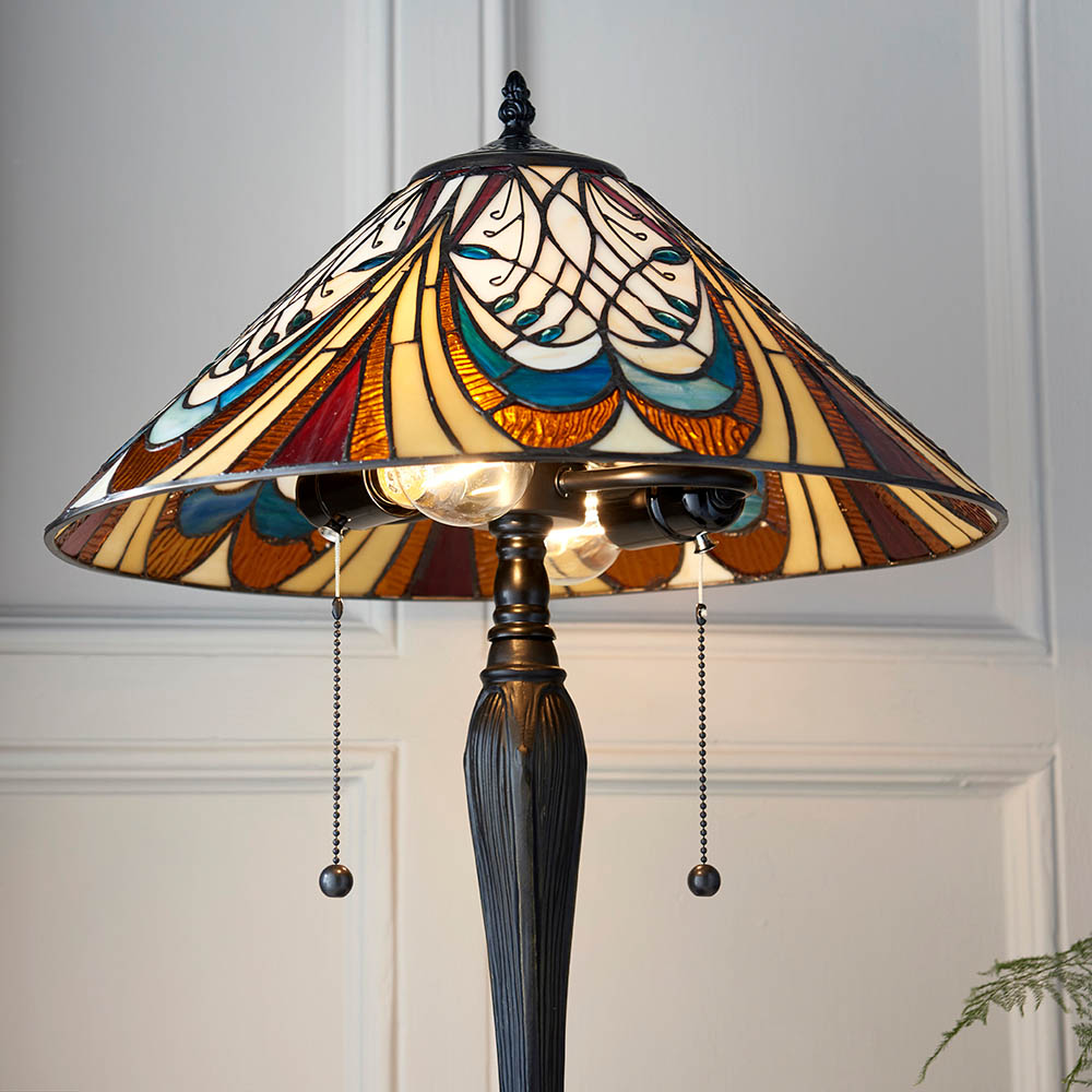 Hector Medium Tiffany Glass Shade Table Lamp In Satin Black