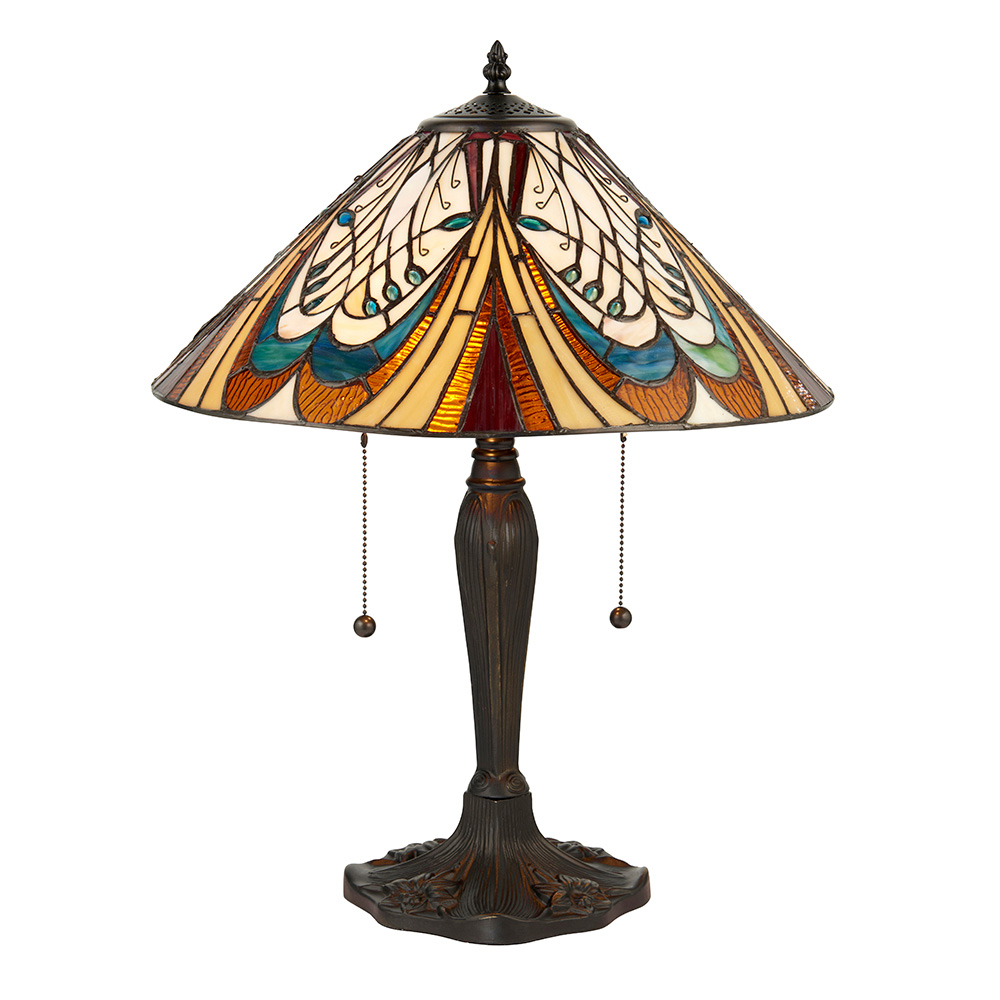 Hector Medium Tiffany Glass Shade Table Lamp In Satin Black