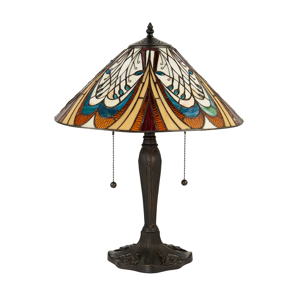 Hector Medium Tiffany Glass Shade Table Lamp In Satin Black