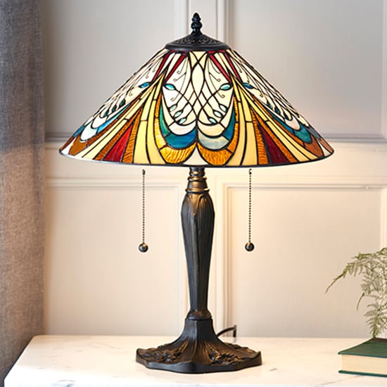 Product photograph of Hector Medium Tiffany Glass Table Lamp In Dark Bronze from Furniture in Fashion