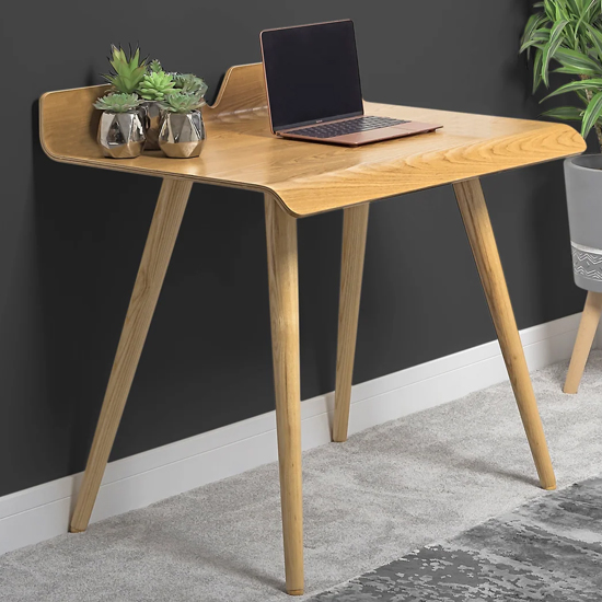 Photo of Hector rectangular small wooden computer desk in oak