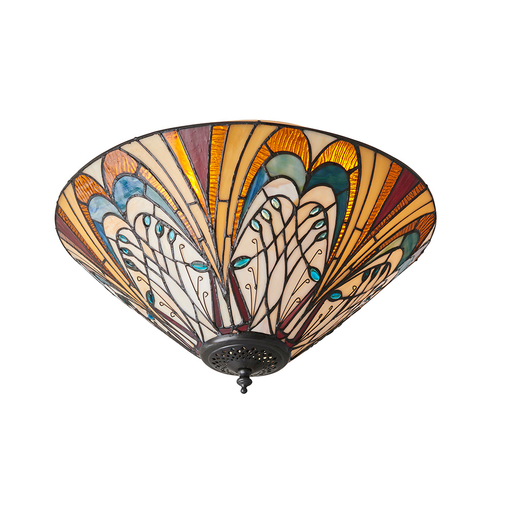 Hector Tiffany Glass Shade Flush Light In Satin Black