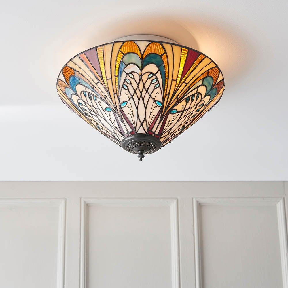 Read more about Hector tiffany glass shade flush light in satin black