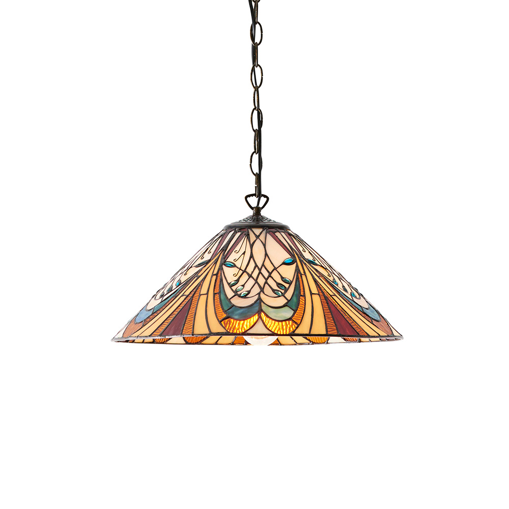 Hector Tiffany Glass Shade Pendant Light In Satin Black
