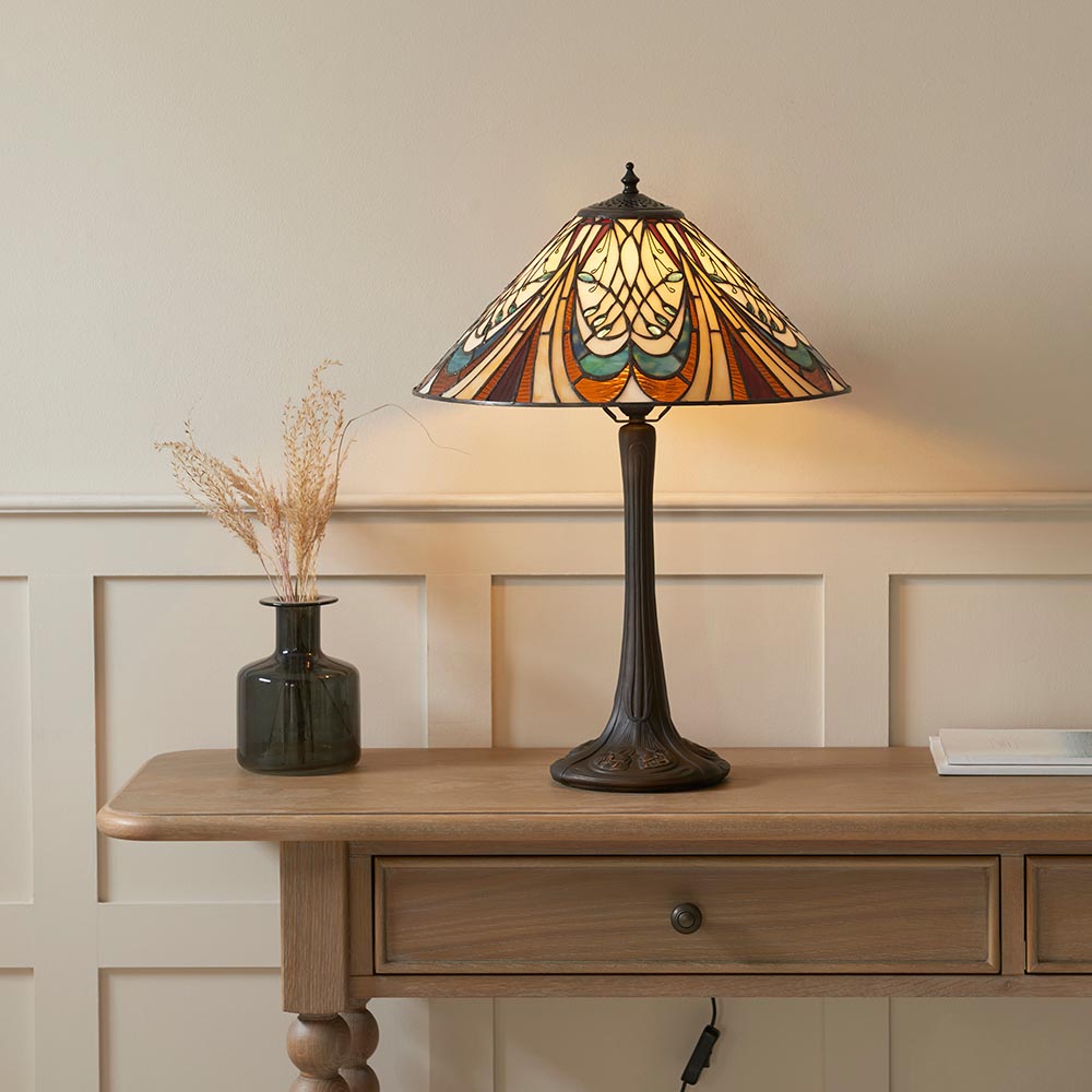 Hector Tiffany Glass Table Lamp In Satin Black